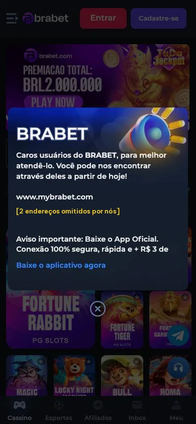 Tela da Brabet no celular com o pop-up que convida a baixar o aplicativo e cita bônus de R$ 3